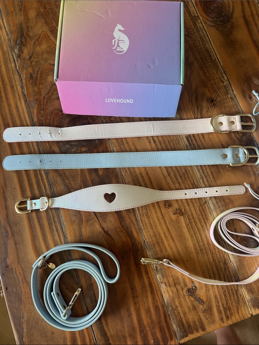 LoveHound Dog Collar & Leash Set in Shimmer Pink & Light Blue